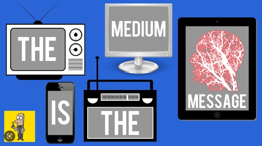 different screen devices displaying the worlds, “The medium is the message.”