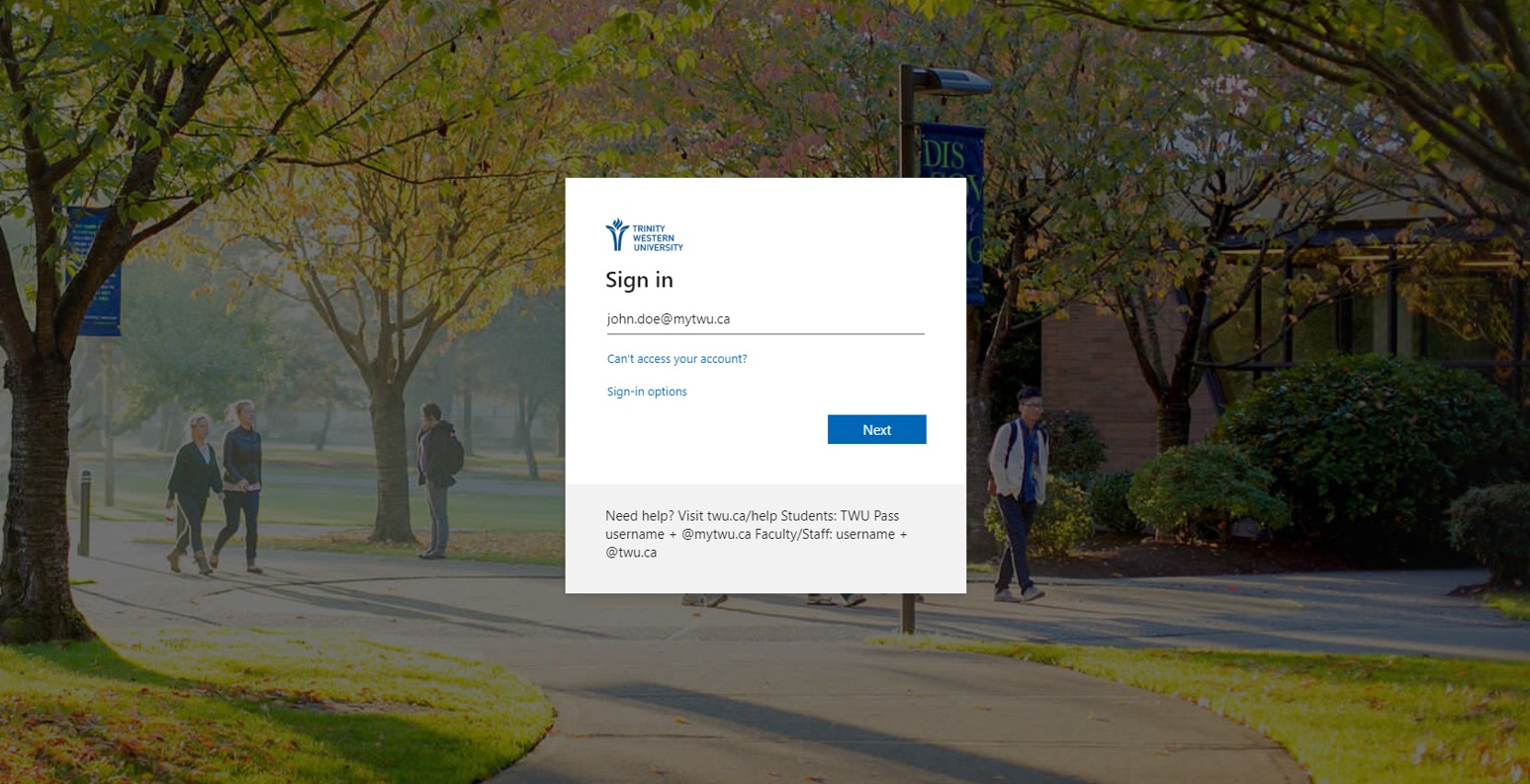 Screenshot of the TWU login screen